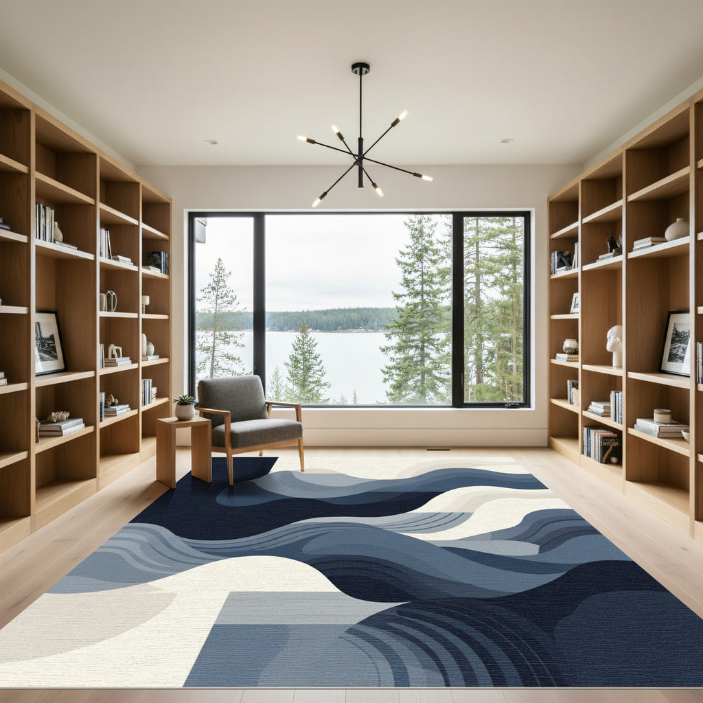 Deep Blue Abstract Flowing Waves Rug