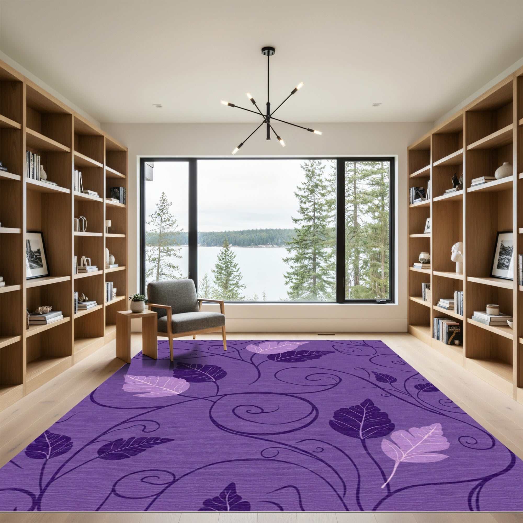 Deep Purple Vine Leaf Swirl Rug