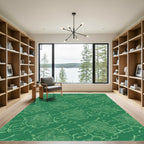 Green White Abstract Botanical Swirl Rug