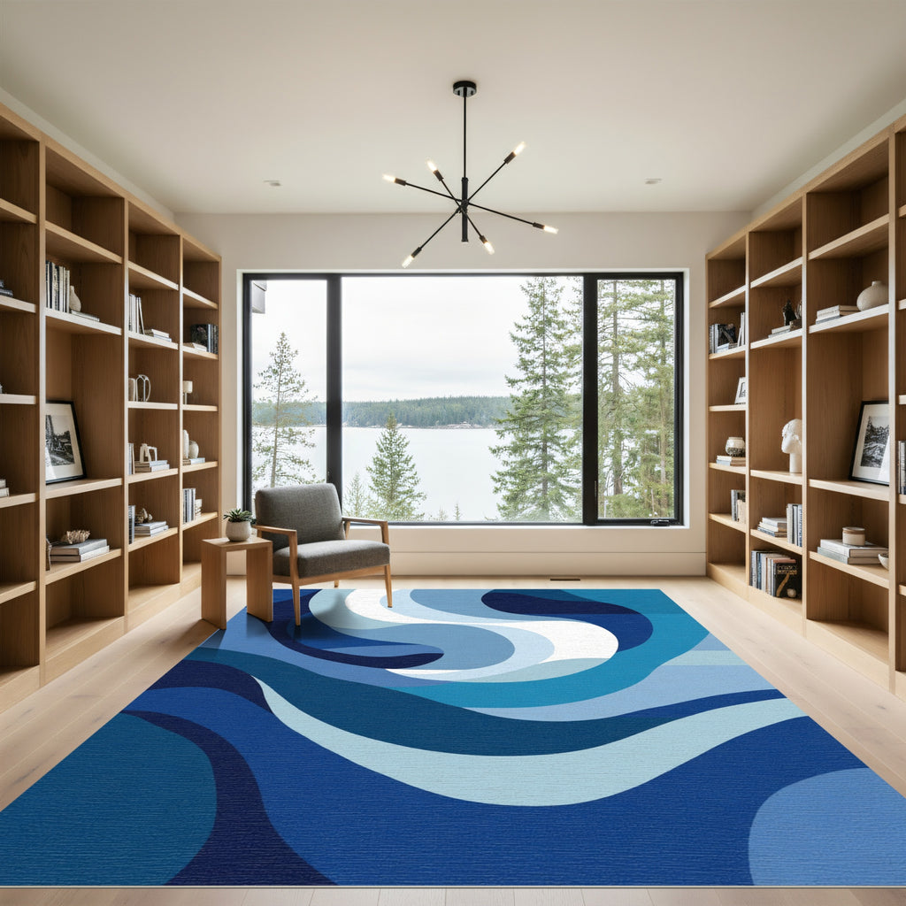 Abstract Blue Wave Flow Rug