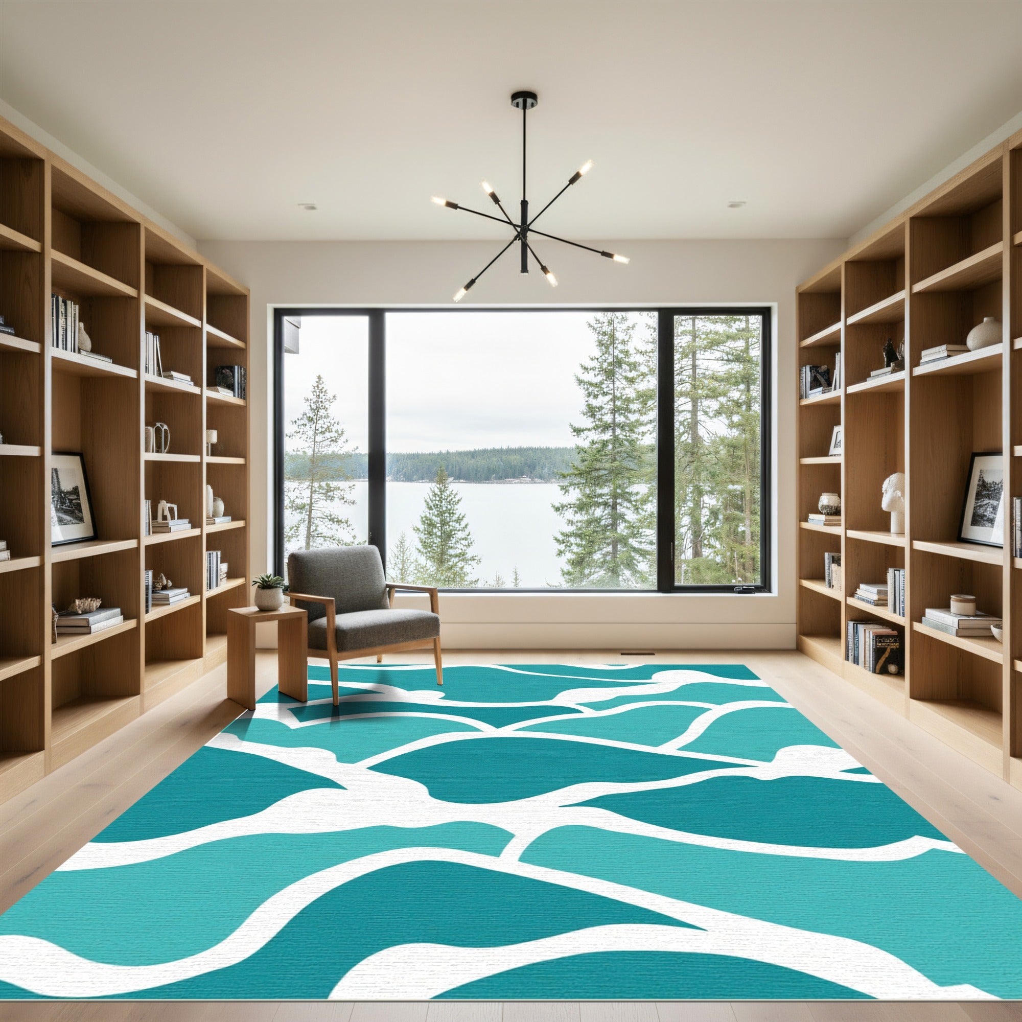 Oceanic Teal Abstract Wave Rug