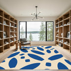 Deep Blue Abstract Leaf Shapes Rug