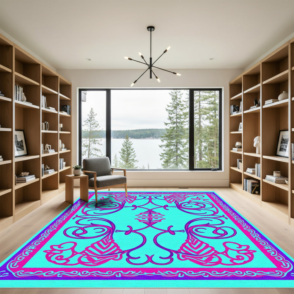 Vibrant Aqua Baroque Floral Rug