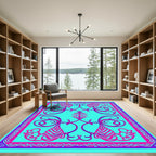 Vibrant Aqua Baroque Floral Rug