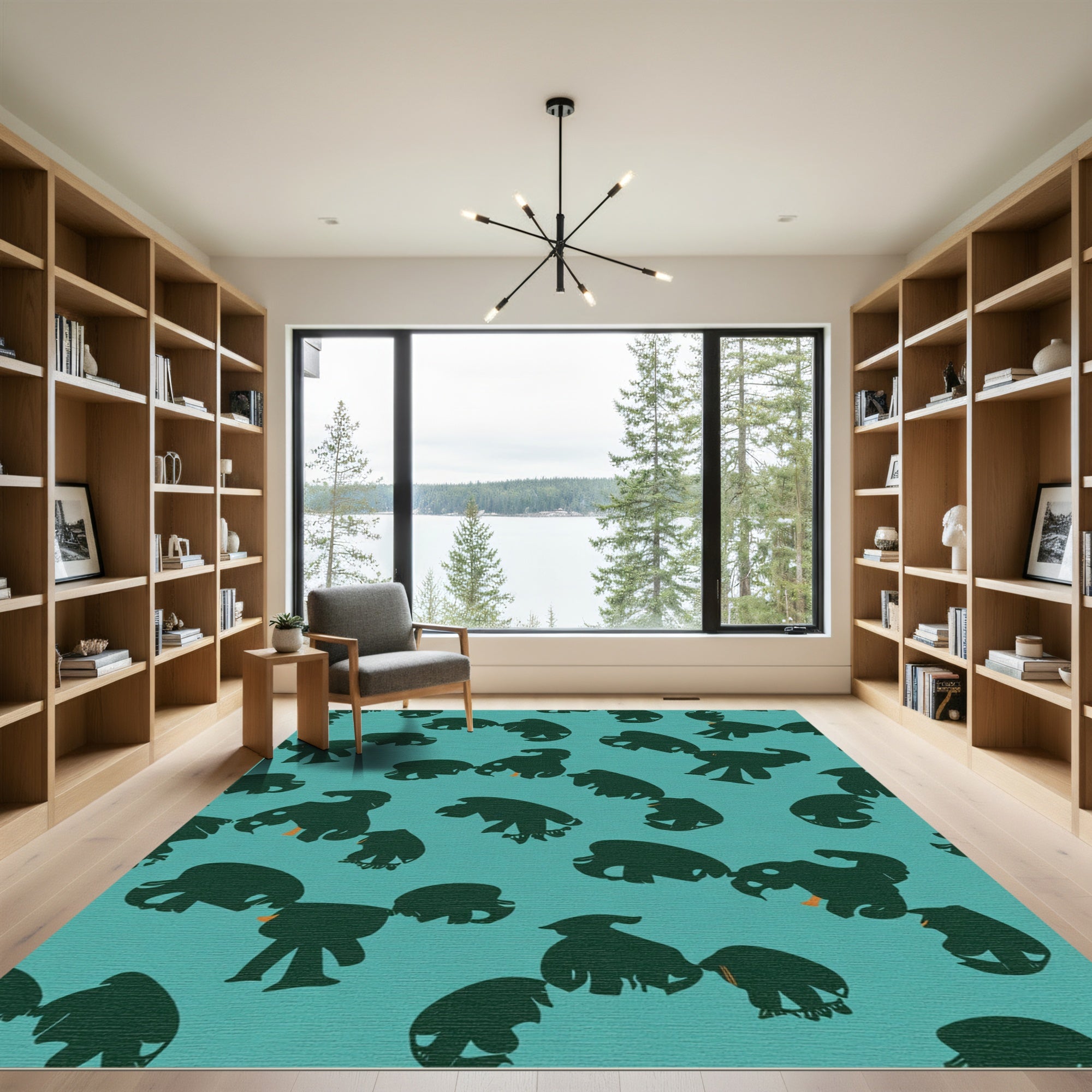 Teal Dark Abstract Animals Grouping Rug