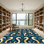 Golden Seahorse Teal Medallion Pattern Rug