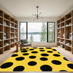 Vibrant Yellow Black Polka Dot Rug
