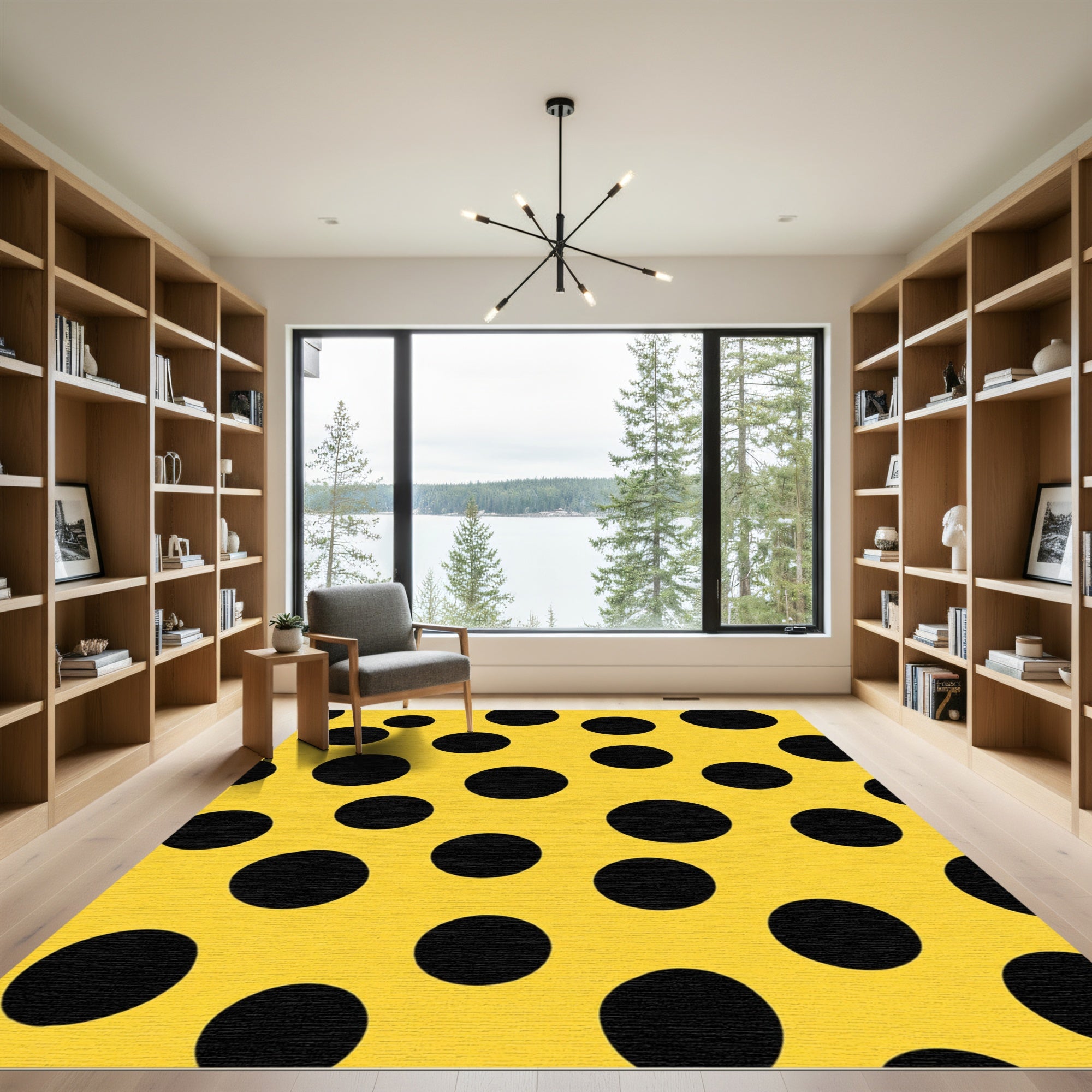 Vibrant Yellow Black Polka Dot Rug