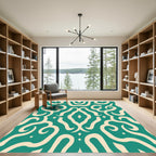 Teal and Cream Arabesque Swirl Rug