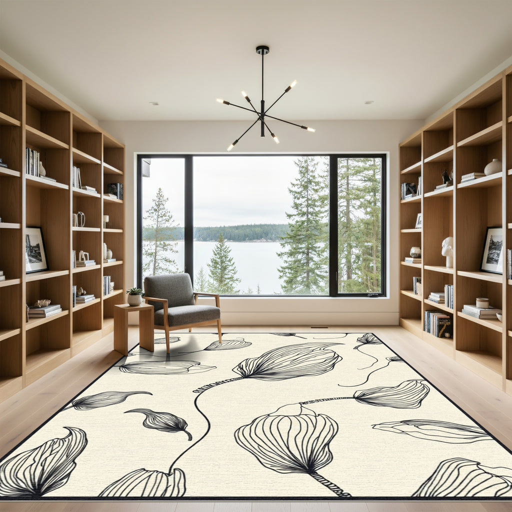 Mono Floral Line Sketch Rug