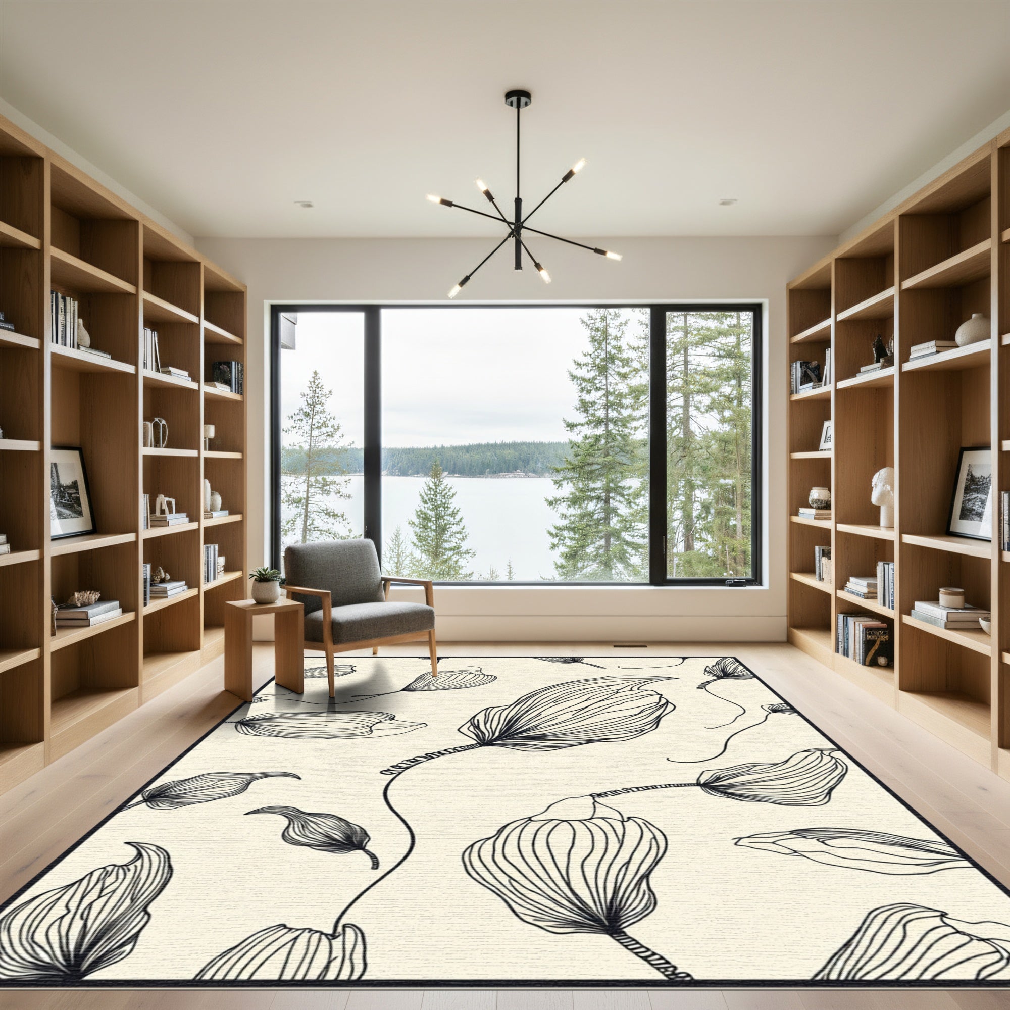 Mono Floral Line Sketch Rug