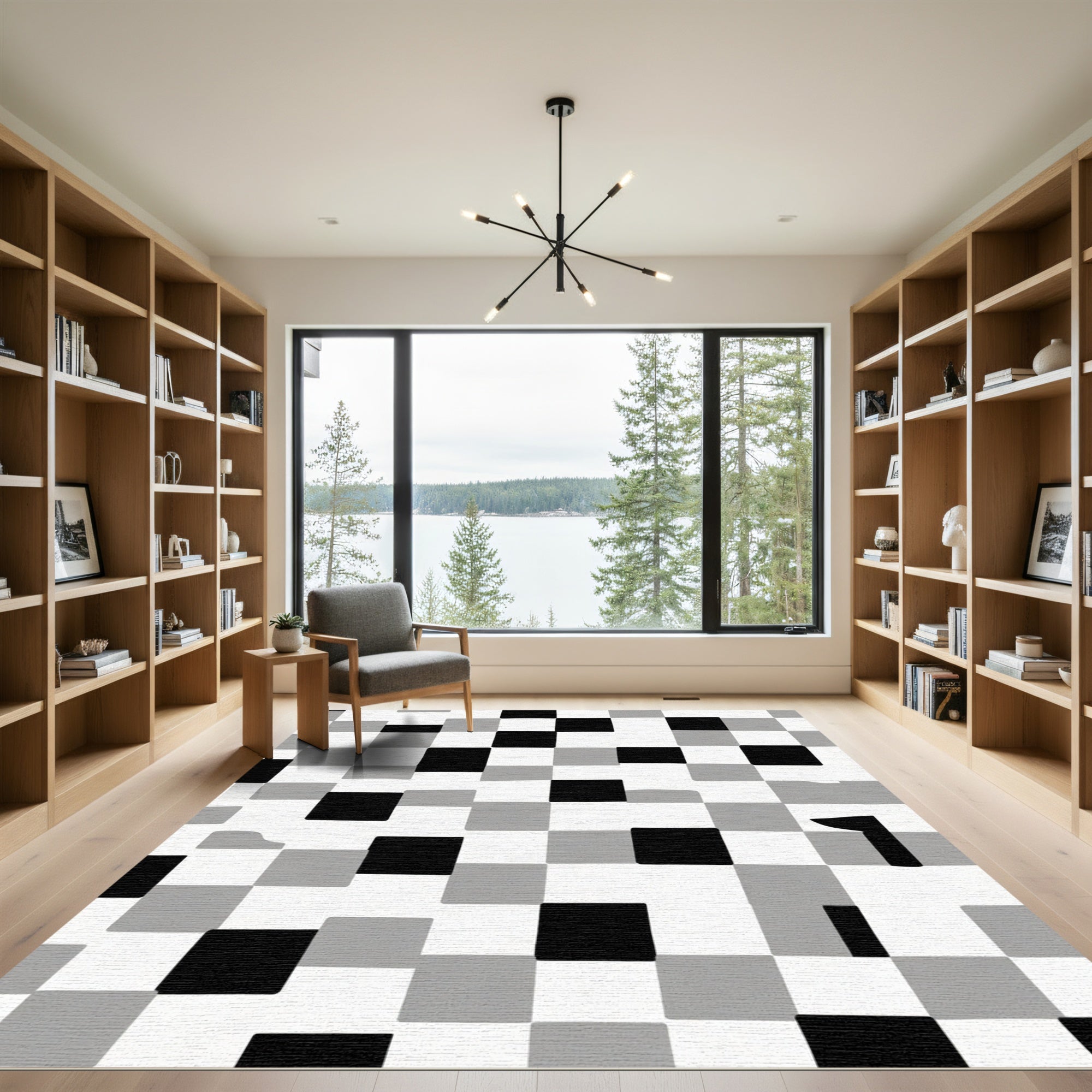 Monochromatic Checkerboard Square Composition Rug