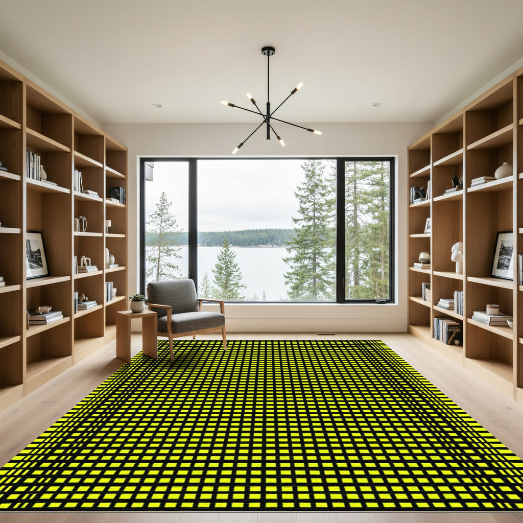 Neon Yellow Grid Check Rug