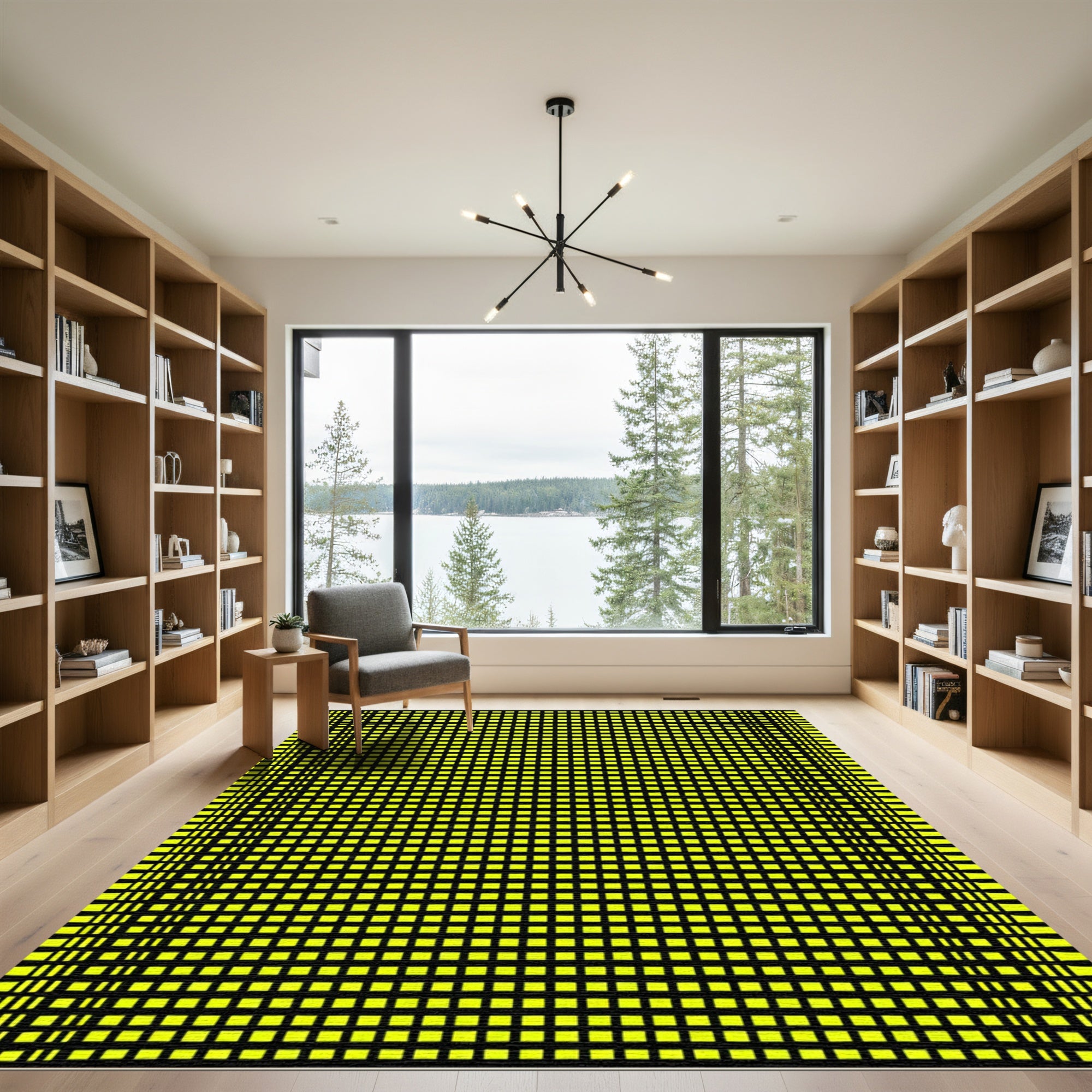 Neon Yellow Grid Check Rug