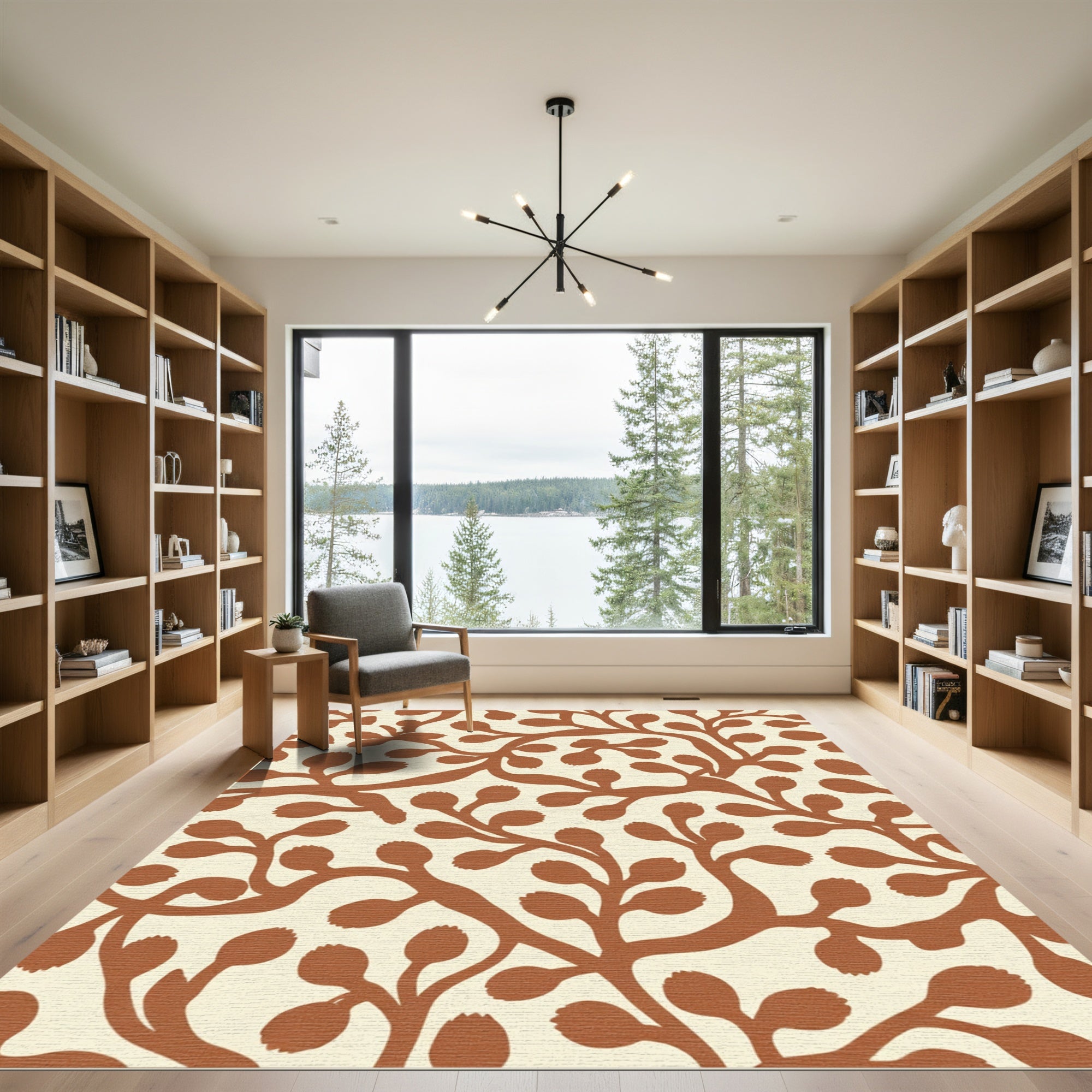 Terracotta Vine Leaf Pattern Rug