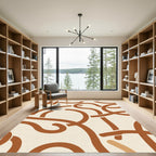 Terracotta Cream Abstract Curved Lines Rug