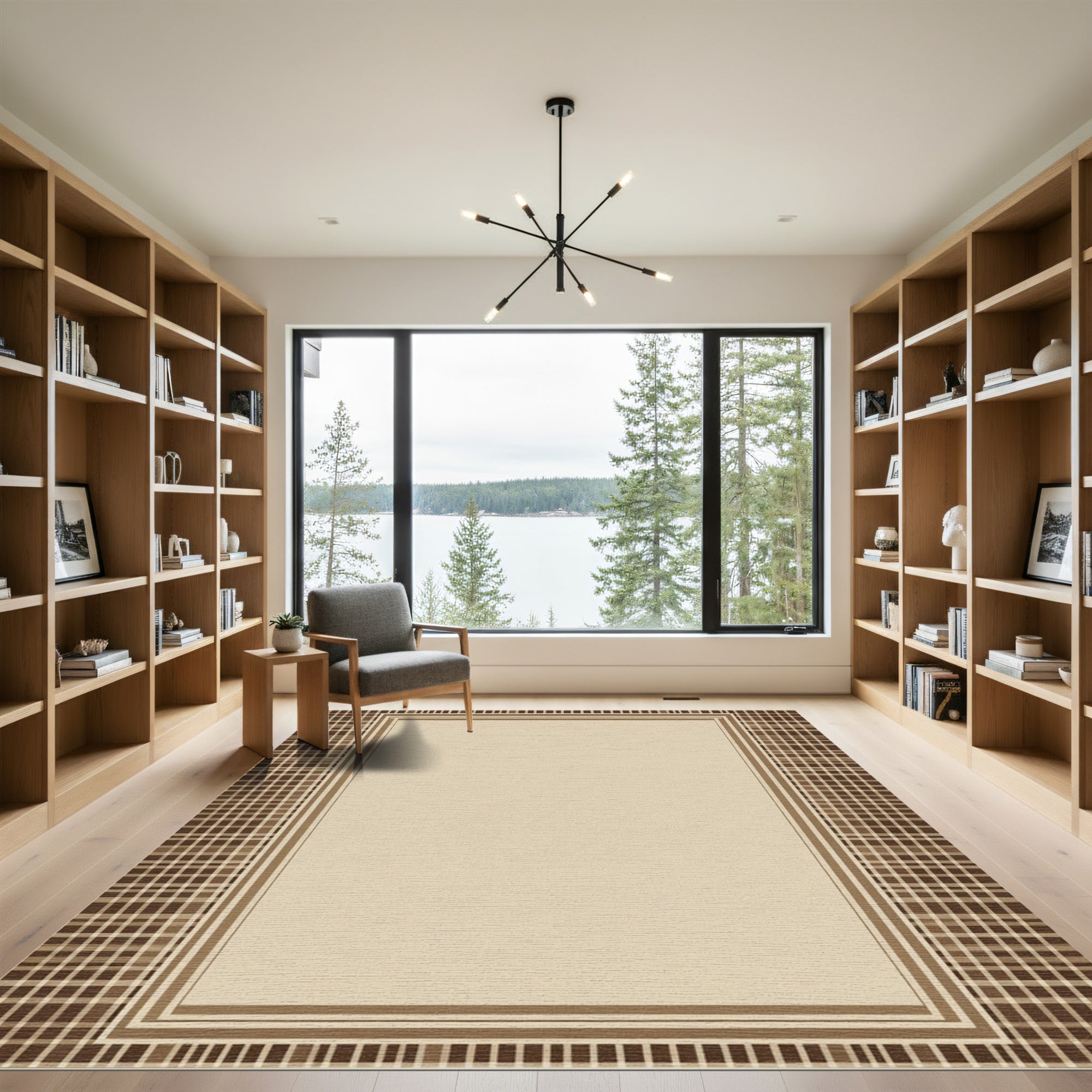 Classic Brown Plaid Border Rug