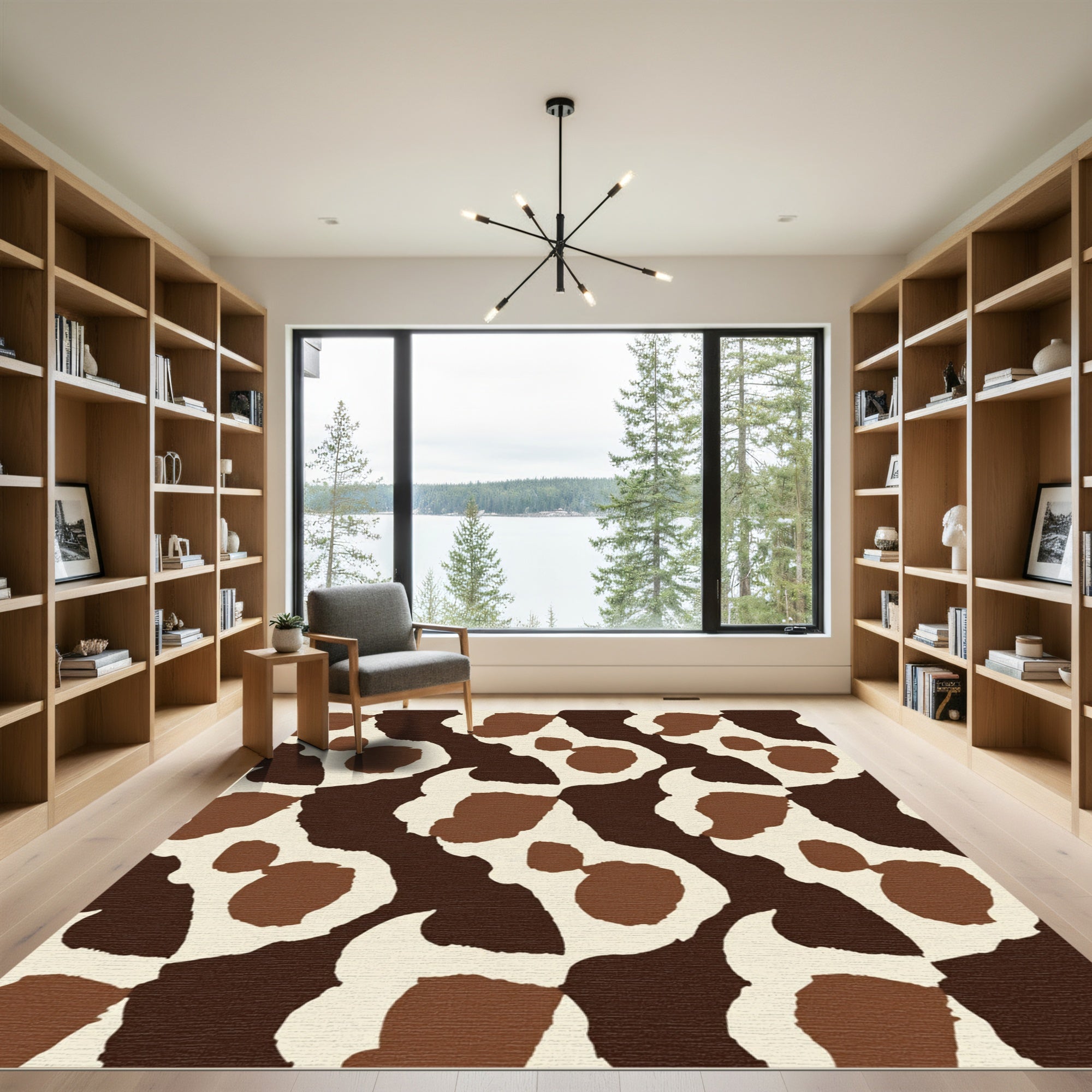 Brown And Cream Abstract Spotty Rug