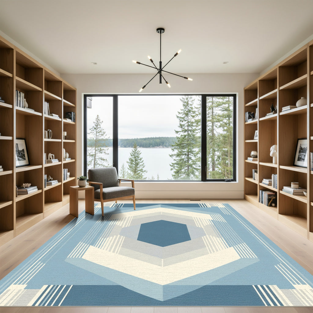 Geometric Sapphire Hexagon Layered Rug