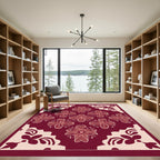 Red and Beige Floral Tessellation Rug