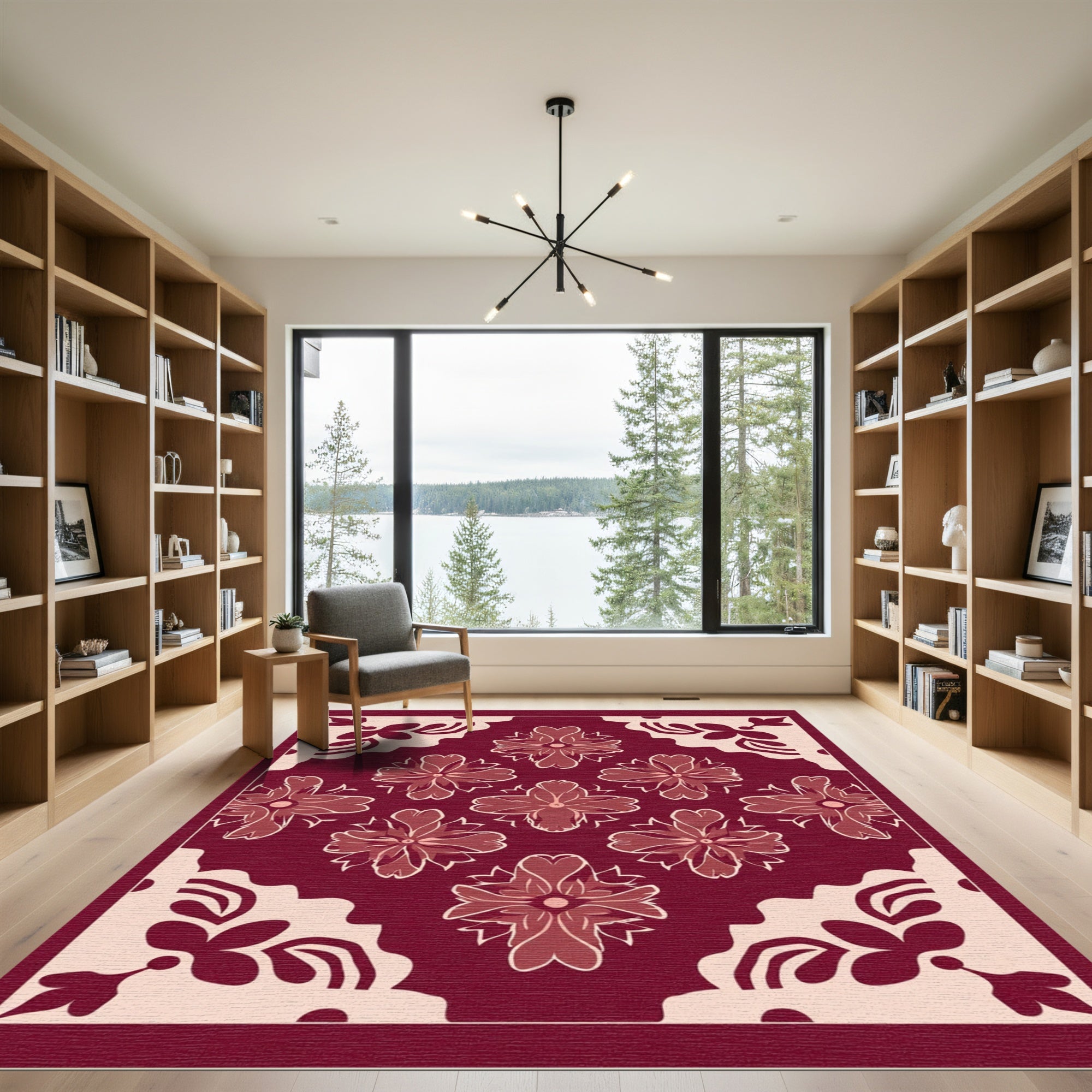 Red and Beige Floral Tessellation Rug