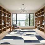 Modern Navy Geometric Abstract Waves Rug