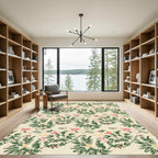 Cream Floral Vine In Green Rug