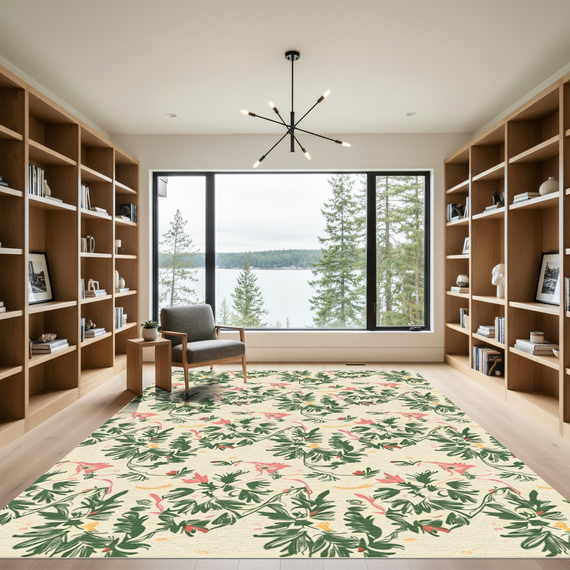 Cream Floral Vine In Green Rug