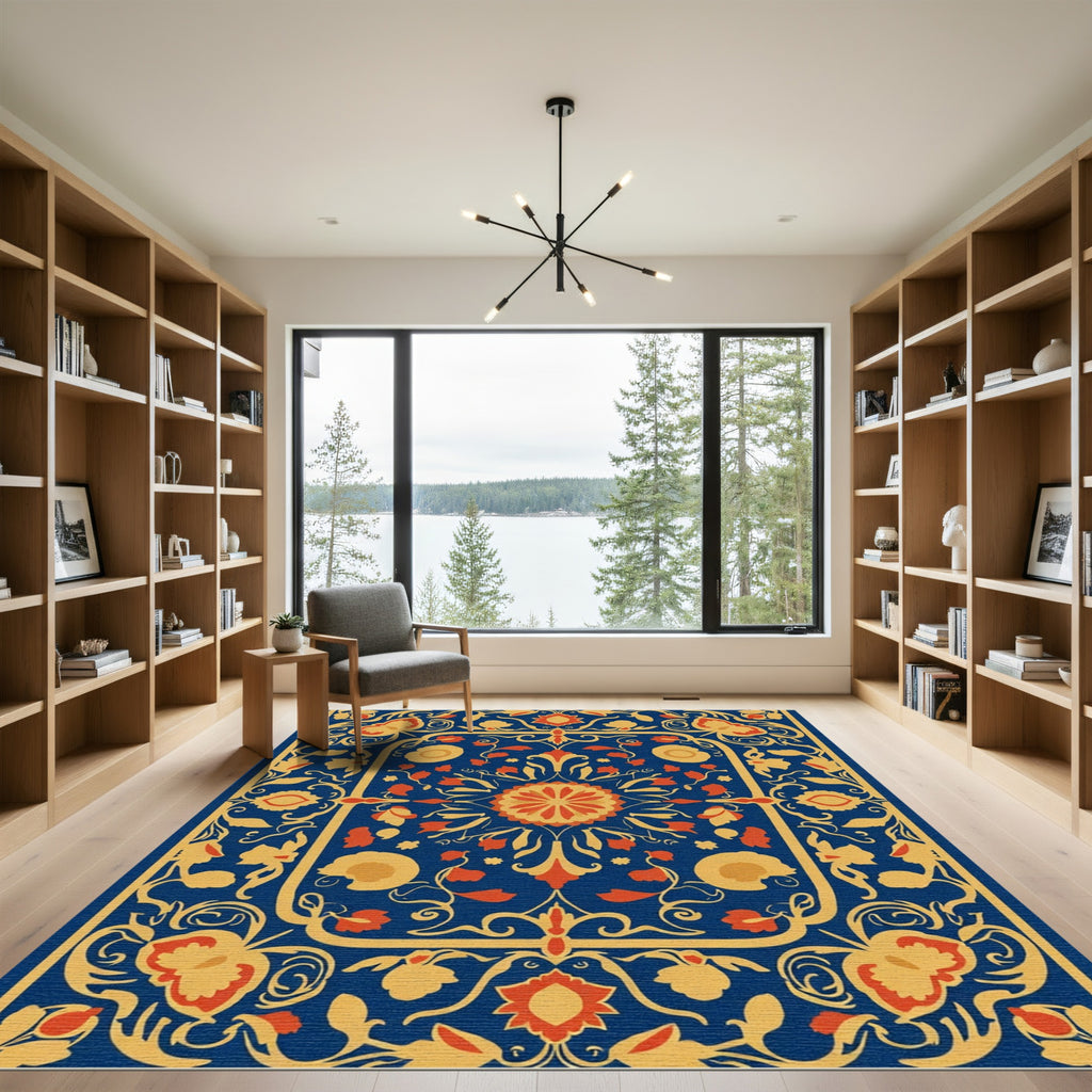 Rich Sapphire Floral Medallion Rug