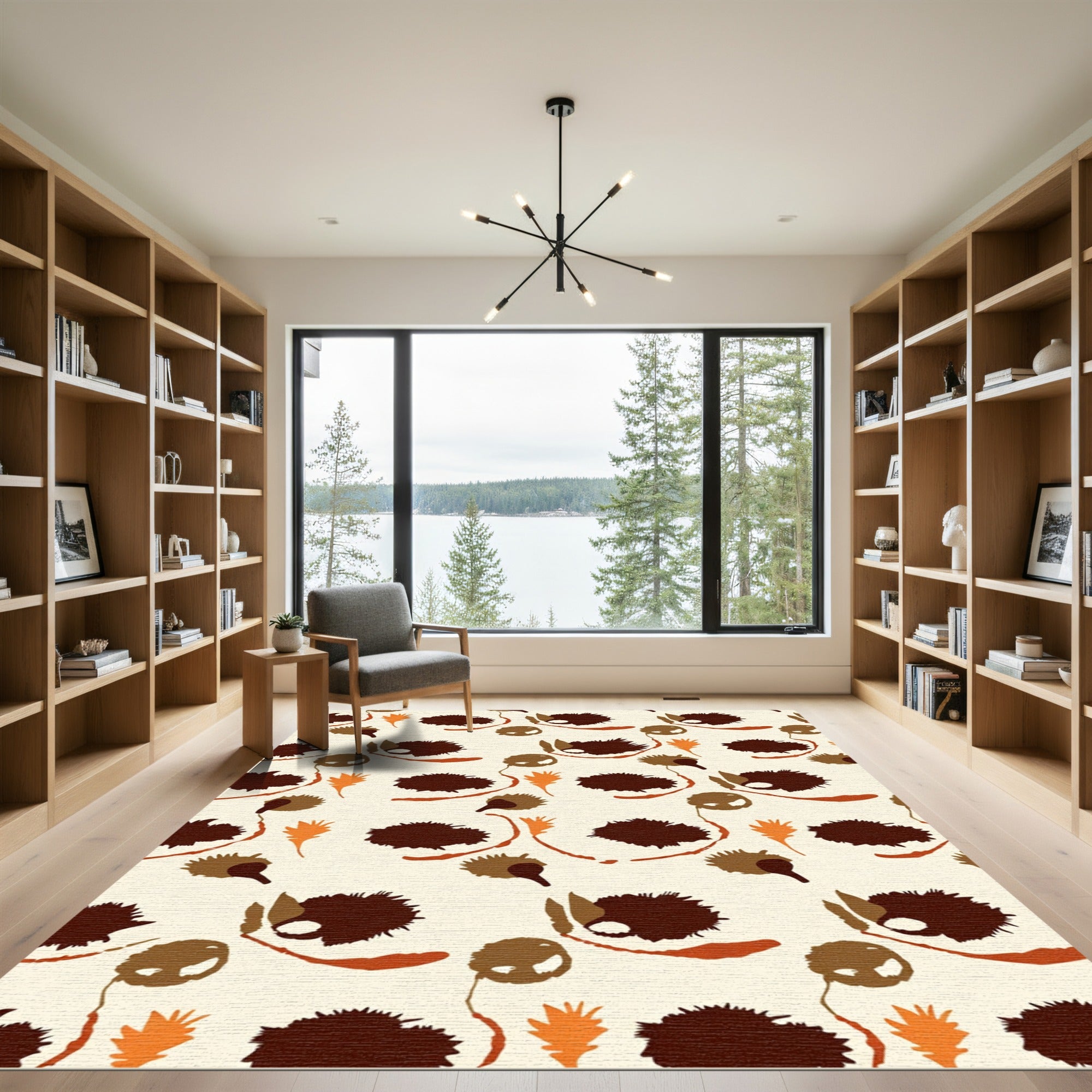 Brown Orange Leafy Abstract Shapes Rug