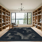 Dark Textured Abstract Dot and Line Rug