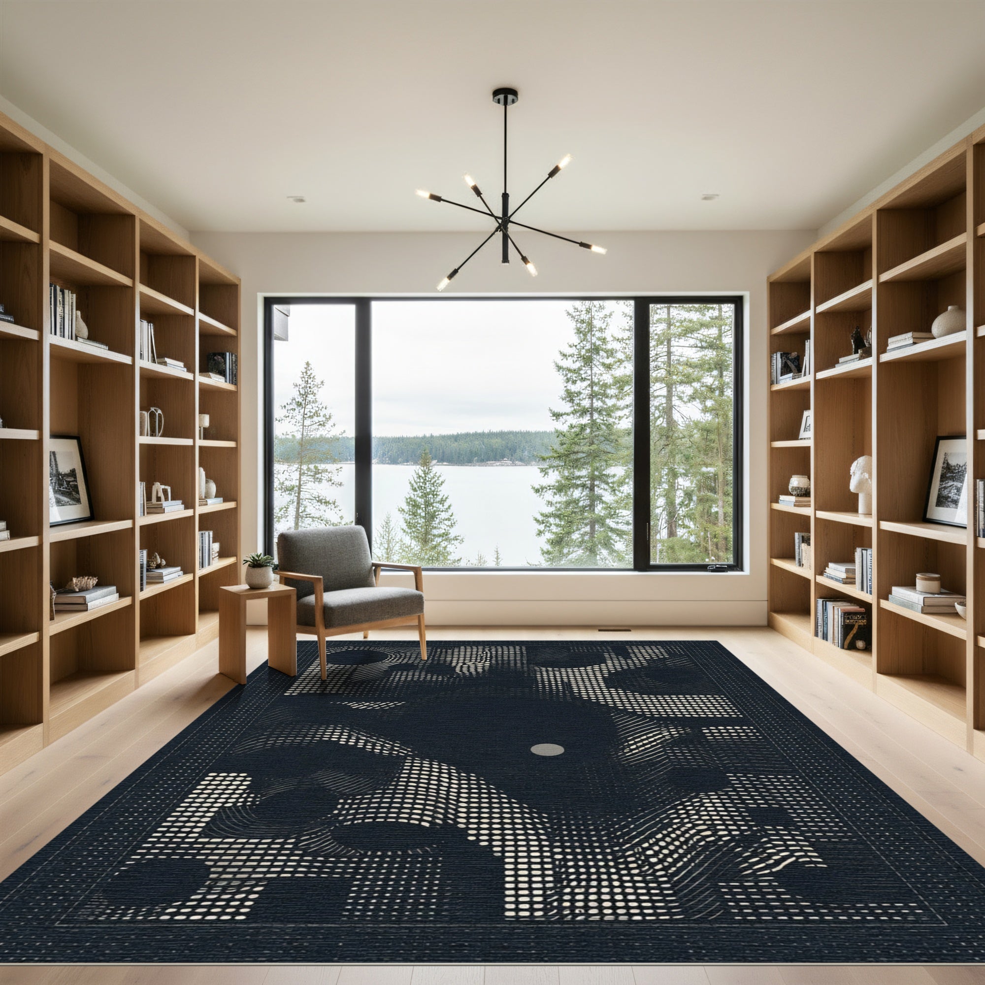 Dark Textured Abstract Dot and Line Rug