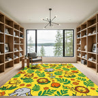 Happy Jungle Animals Floral Pattern Rug