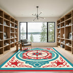 Crimson Teal Starburst Medallion Rug