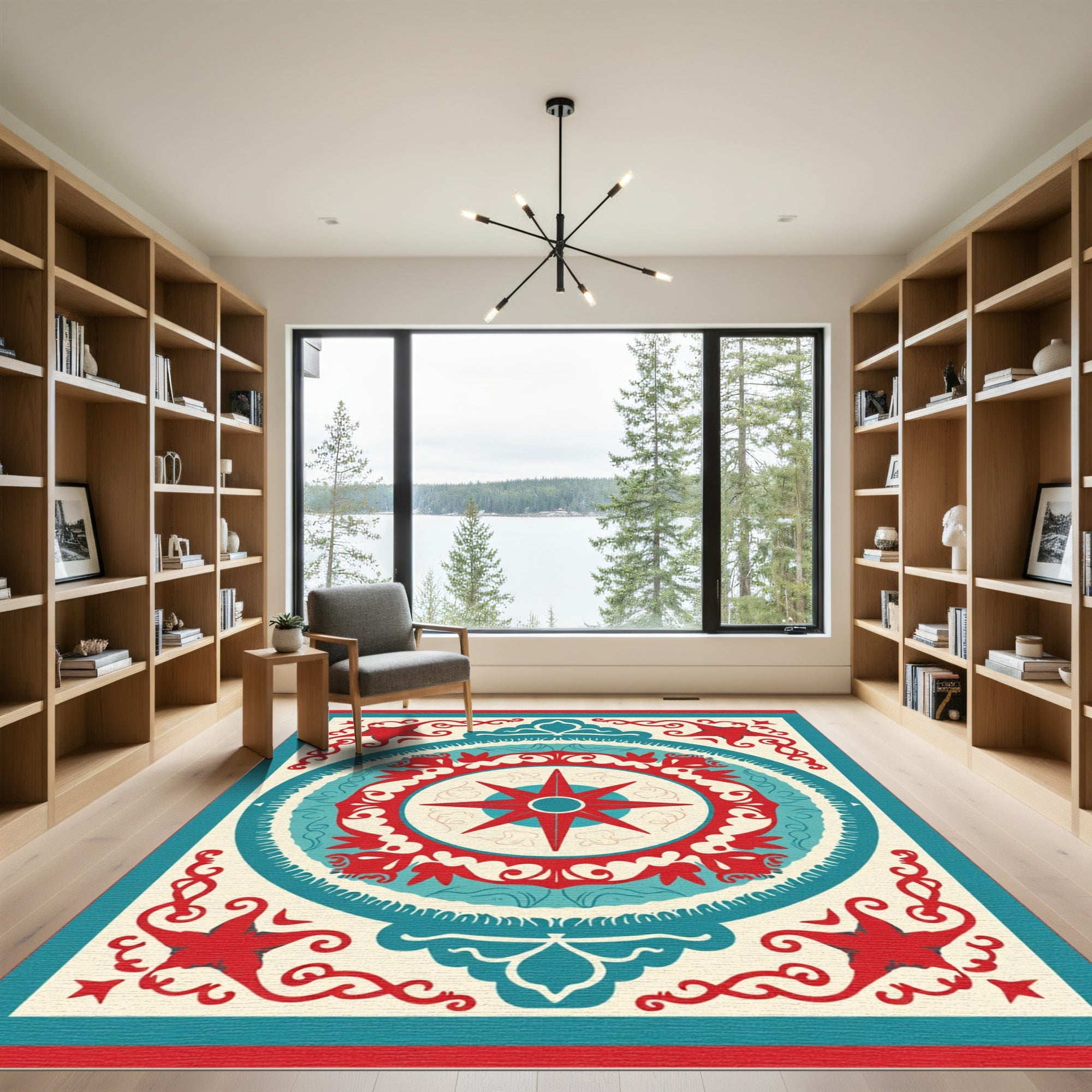 Crimson Teal Starburst Medallion Rug