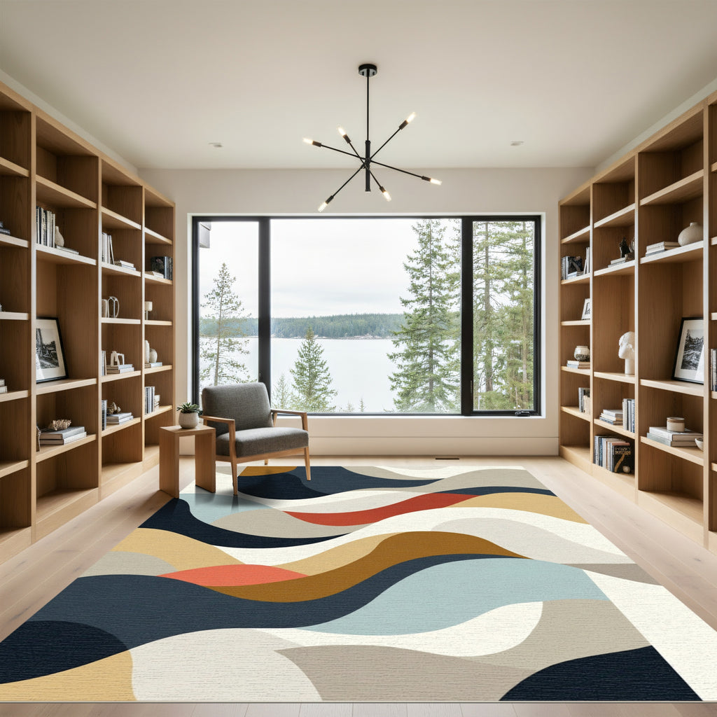 Abstract Wavy Earth Tone Movement Rug
