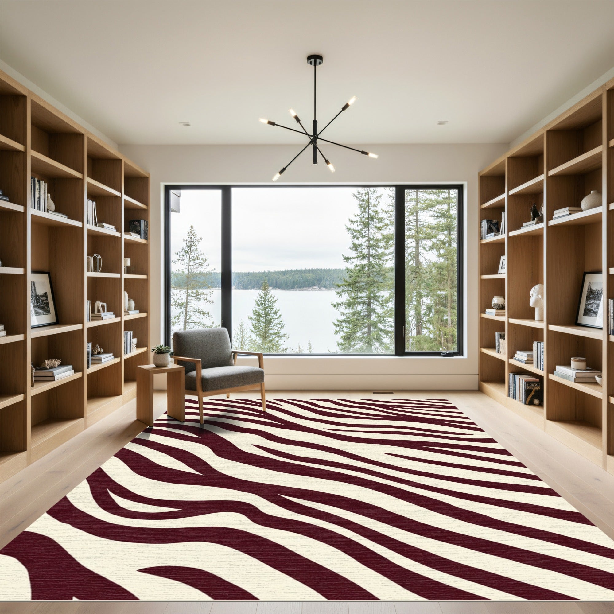 Crimson Cream Wavy Stripes Rug