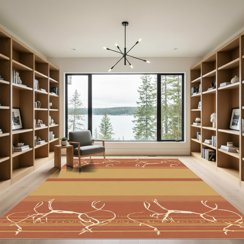 Terracotta Warm Abstract Horse Border Rug