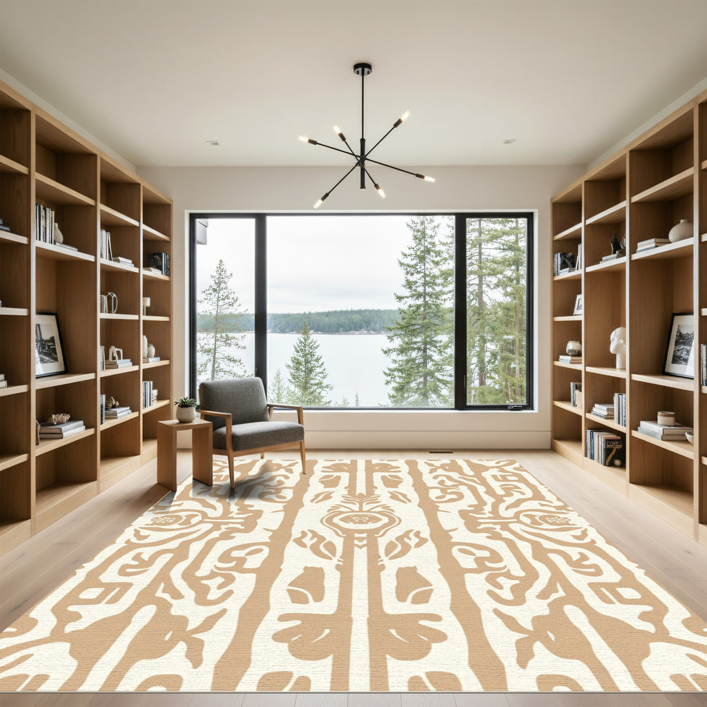 Earthy Tan Abstract Botanical Flow Rug