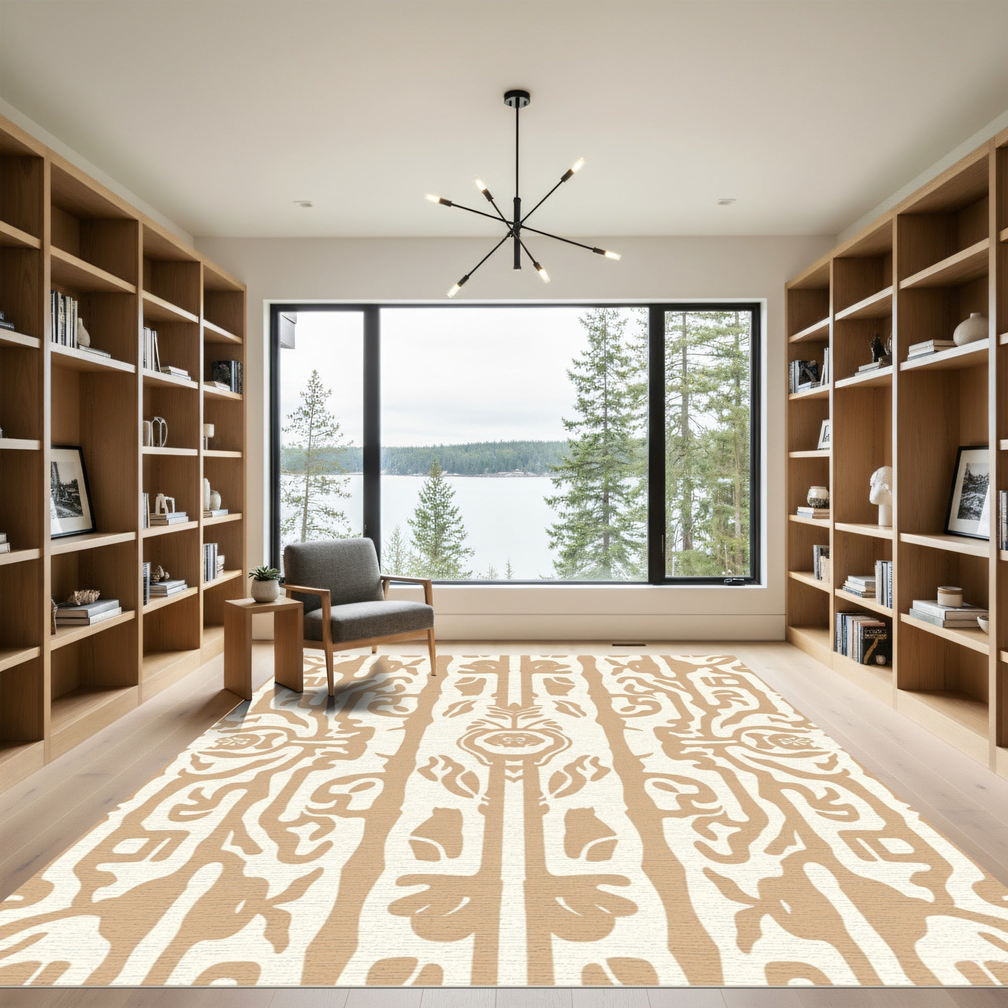 Earthy Tan Abstract Botanical Flow Rug