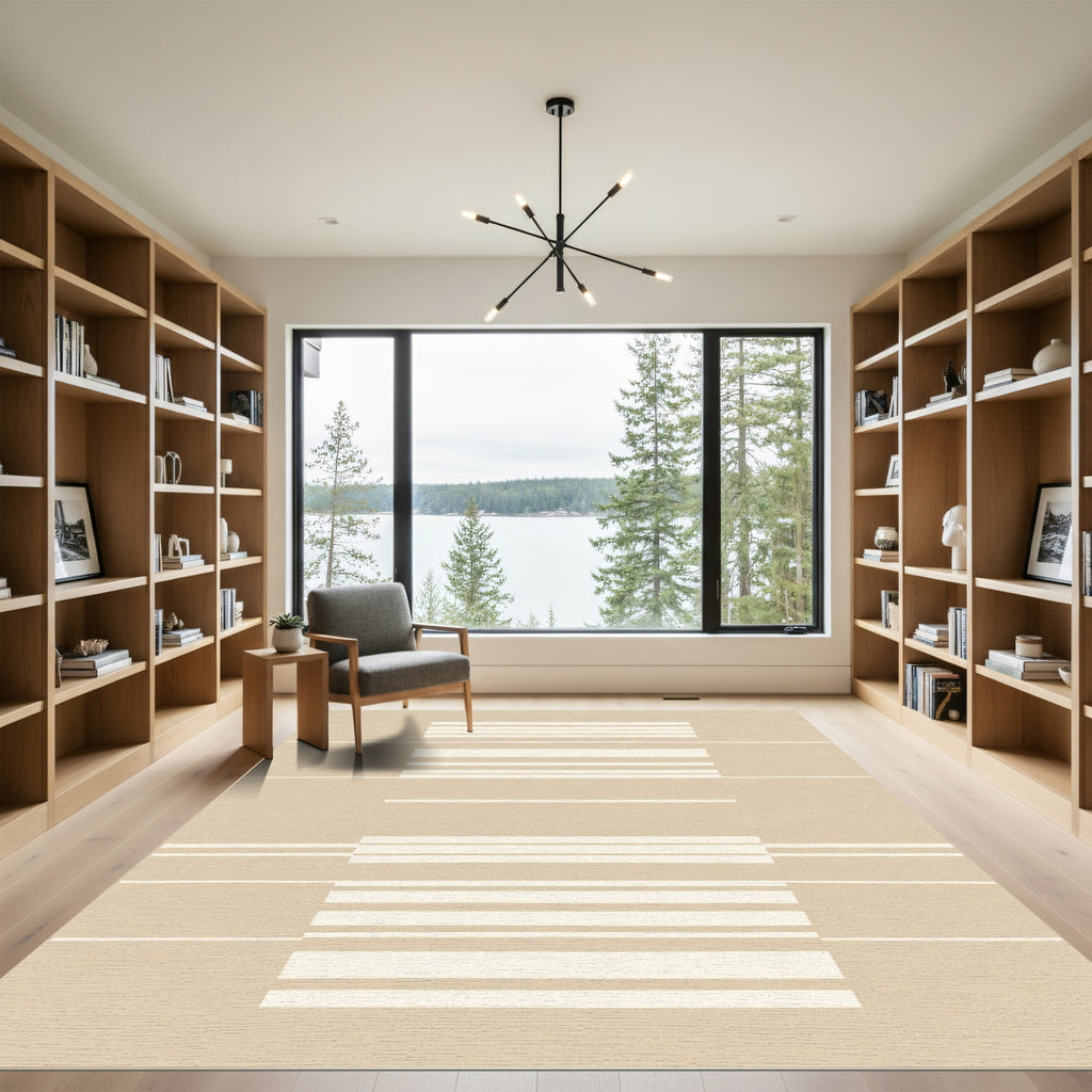 Earthy Beige Minimalist Stripe Rectangle Rug