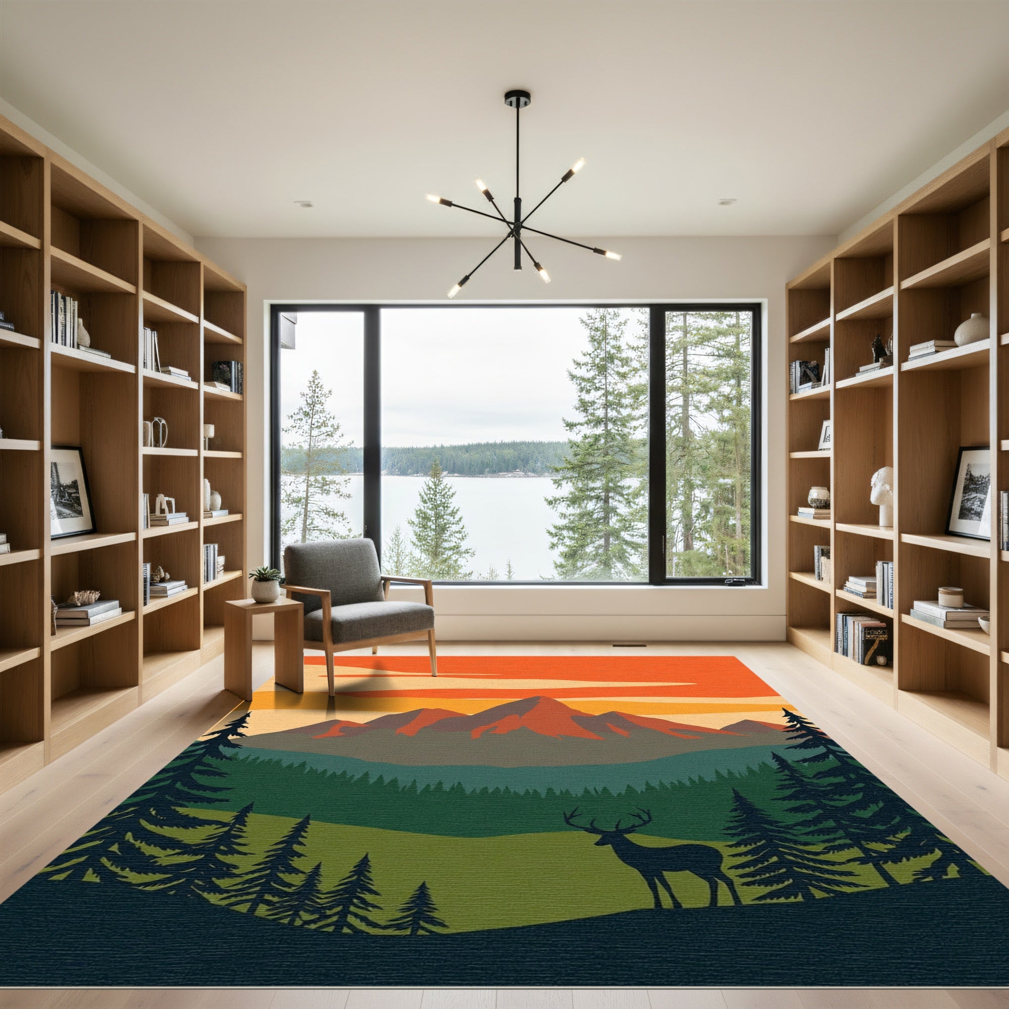 Sunset Mountain Deer Forest Vista Rug