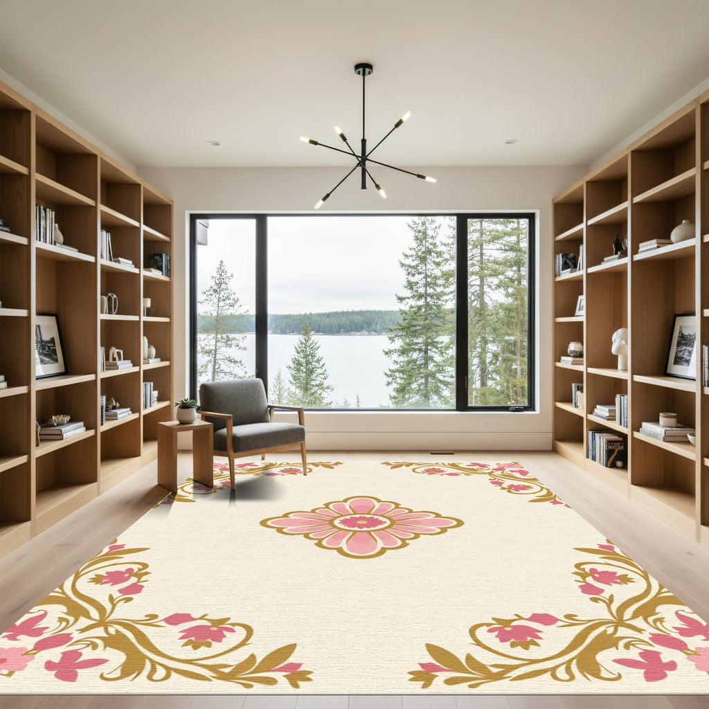 Pink Center Bloom Corner Accents Rug