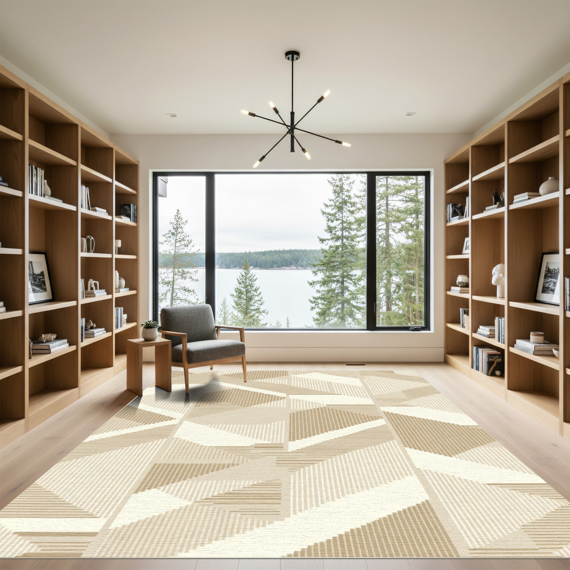 Geometric Illusion Tan Linear Rug