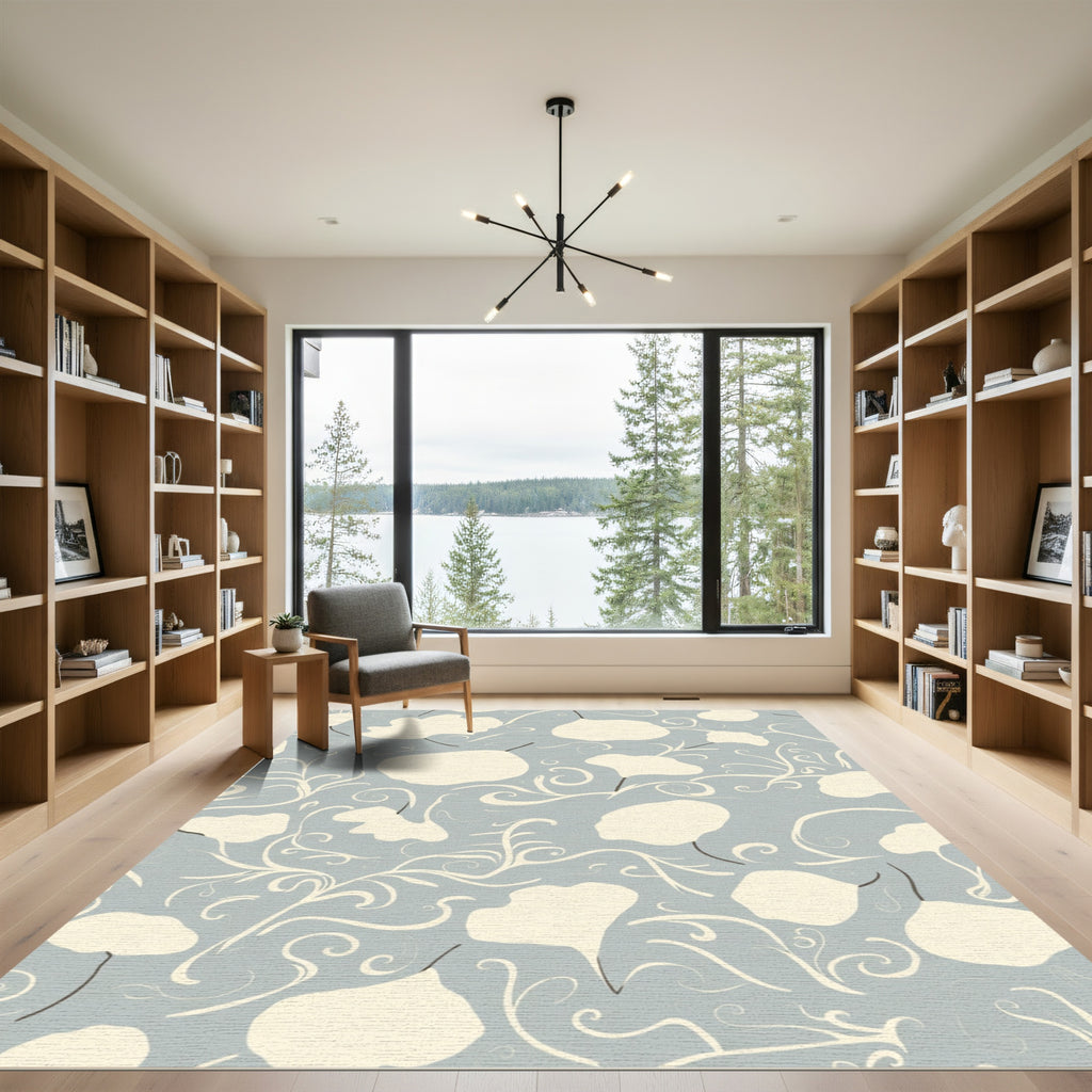 Pale Blue Floral Swirl Abstraction Rug