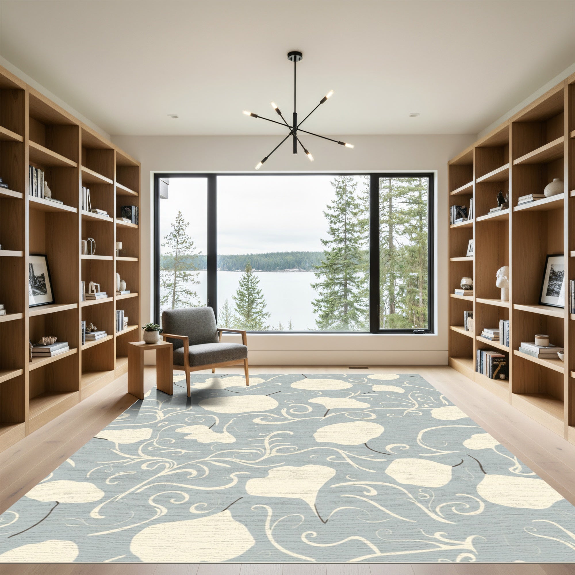 Pale Blue Floral Swirl Abstraction Rug