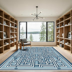 Navy Blue Geometric Maze Abstract Rug
