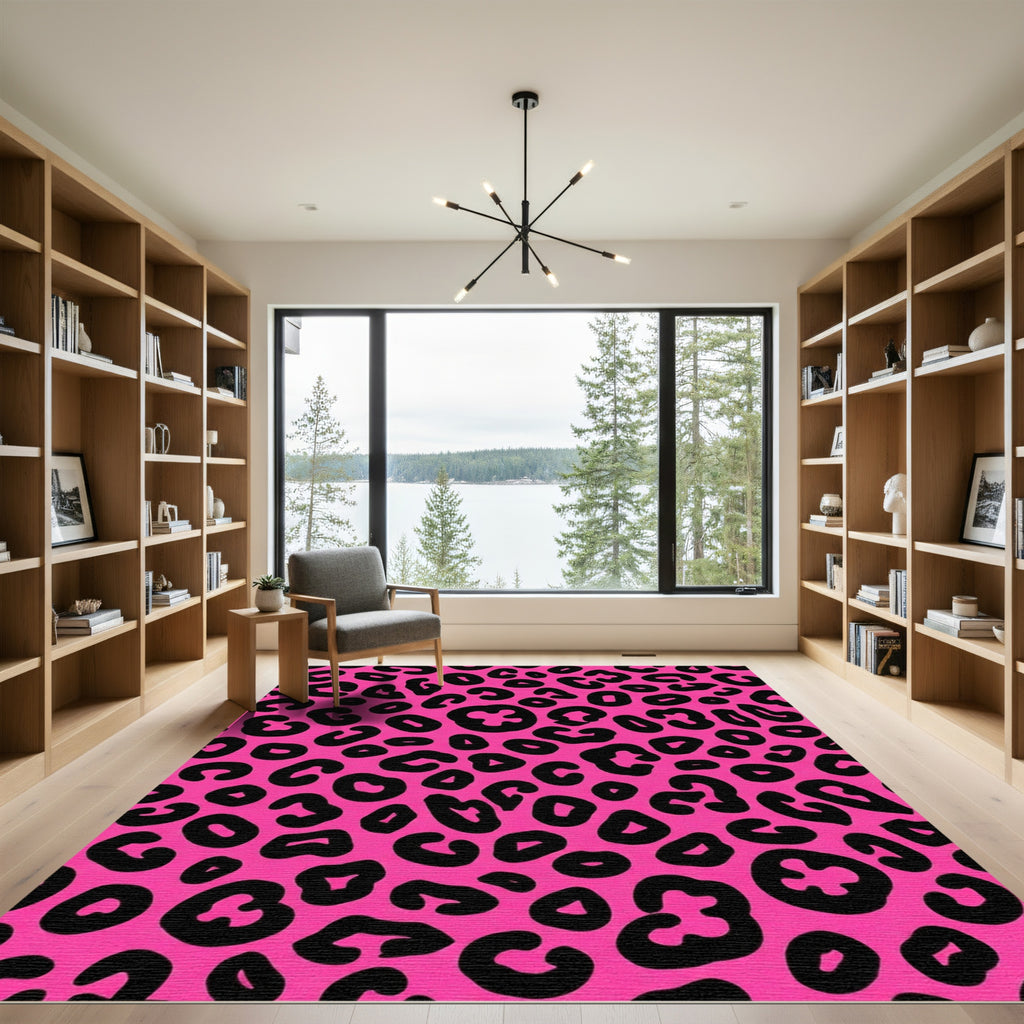 Hot Pink Black Leopard Spot Rug