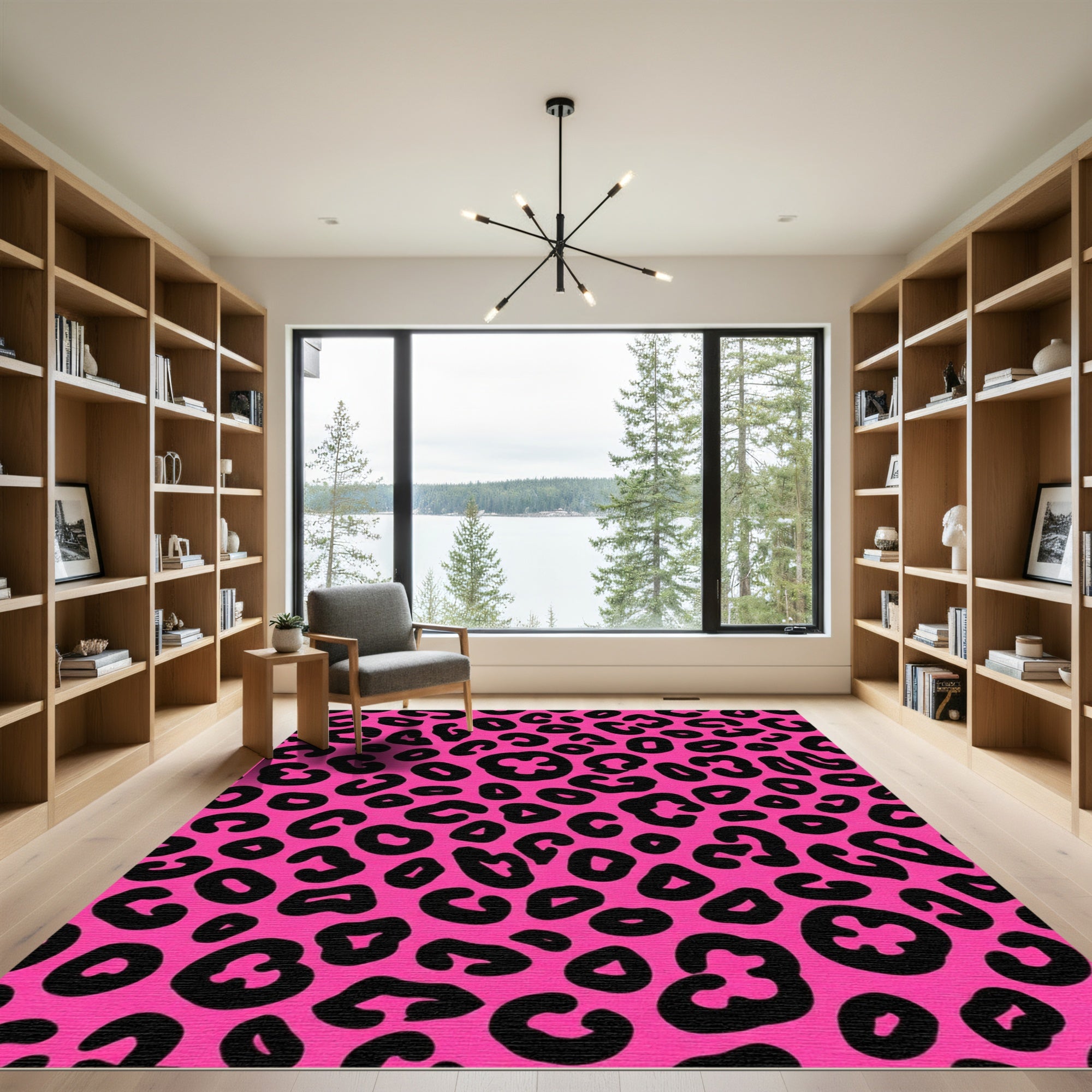 Hot Pink Black Leopard Spot Rug