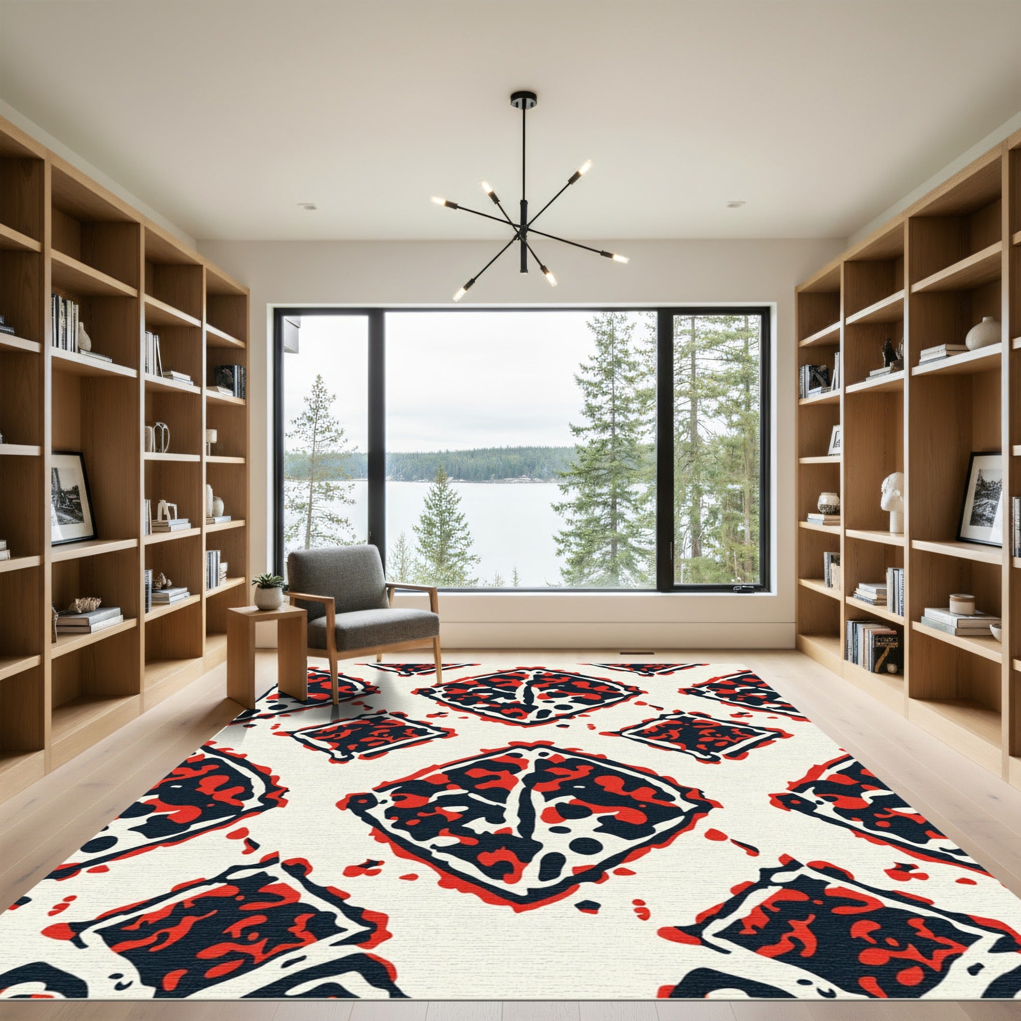 Bold Red Diamond Block Print Rug